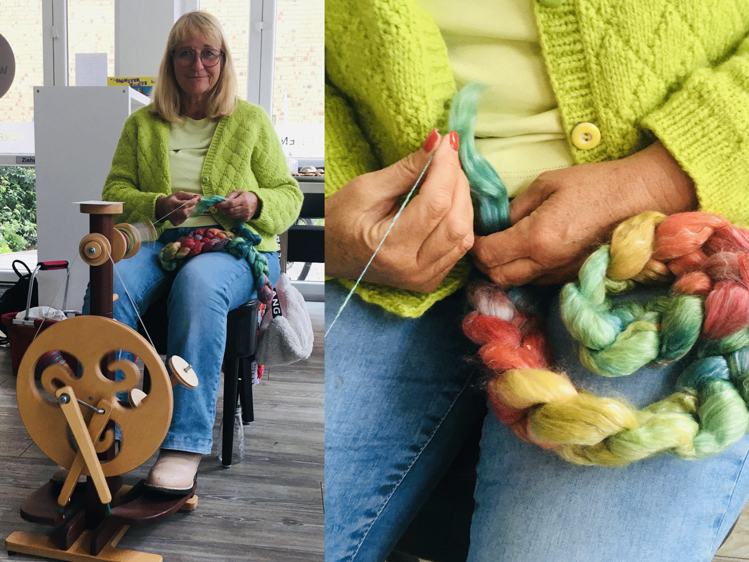 wertvoll-in-willich-impressionen19 cafe wert.voll in Willich, Aktuelles "Spinnen und Sticken", Bild Dame beim Sticken